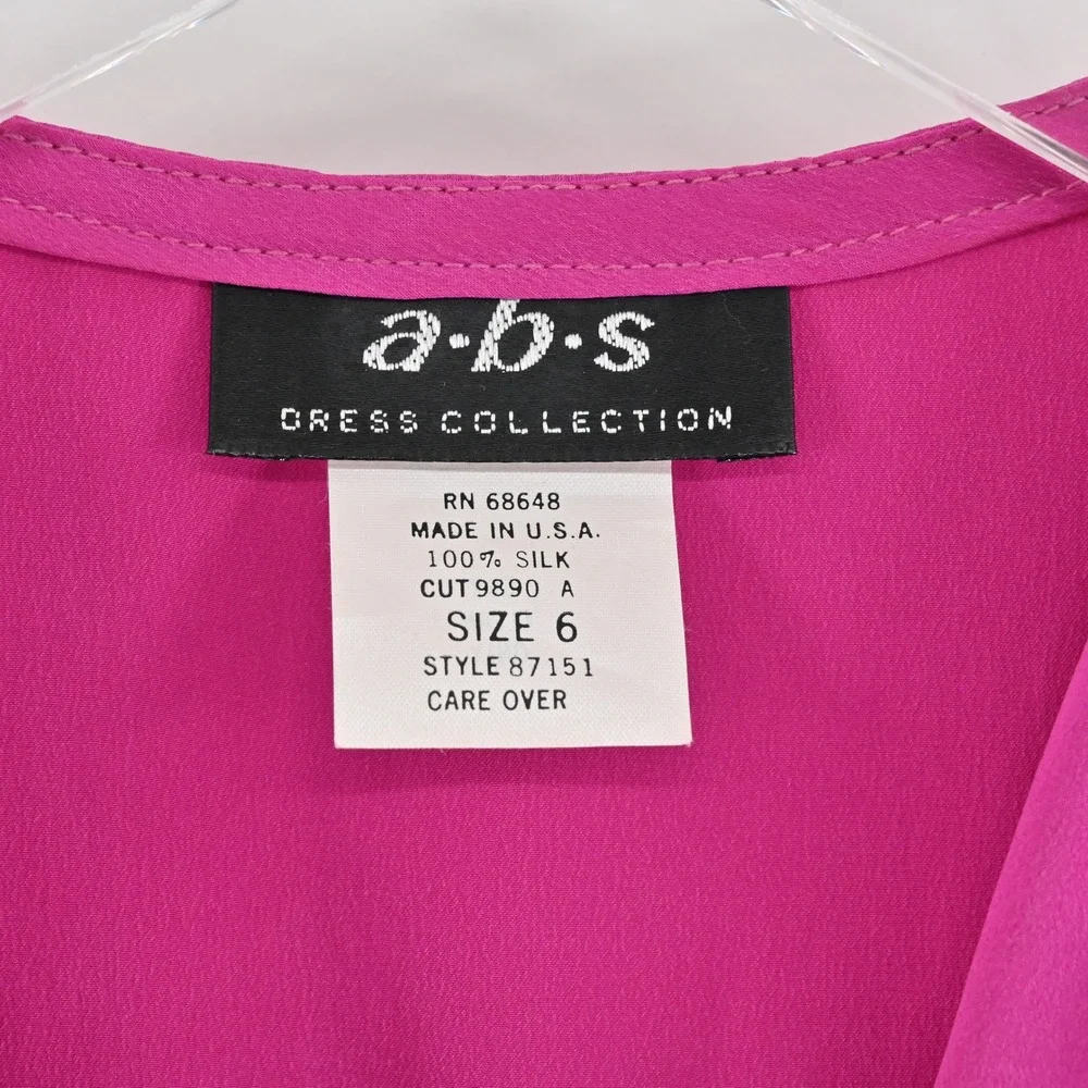 Vtg ABS Pink Silk‎ Dress Size 6 Draped Bust Romantic Cocktail Dopamine Y2k 90s